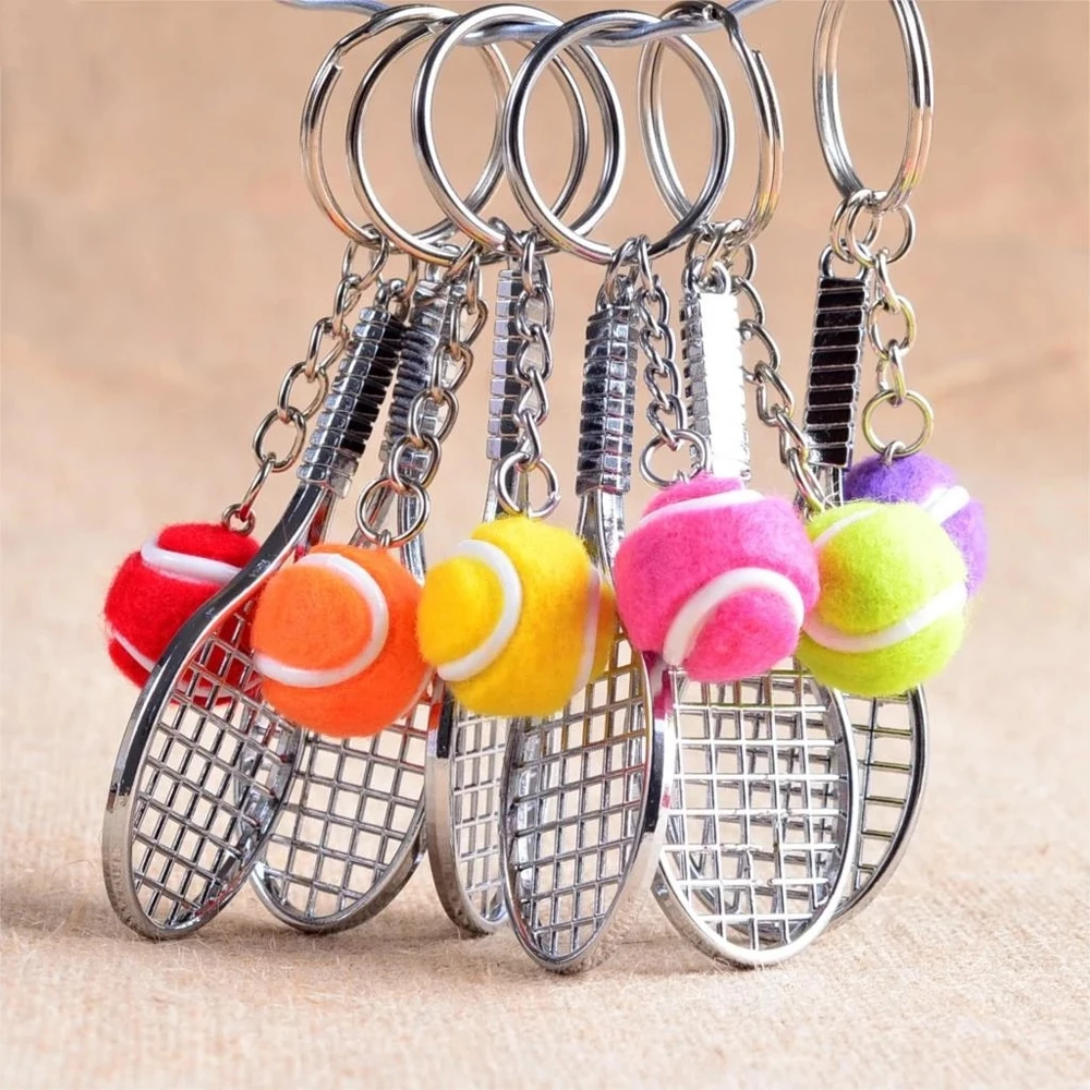 

Simulation for Teenager Metal 6 color Pendant Key Rings Mini Keychain Tennis Ball Sports Key Chain Tennis Racket Keychain