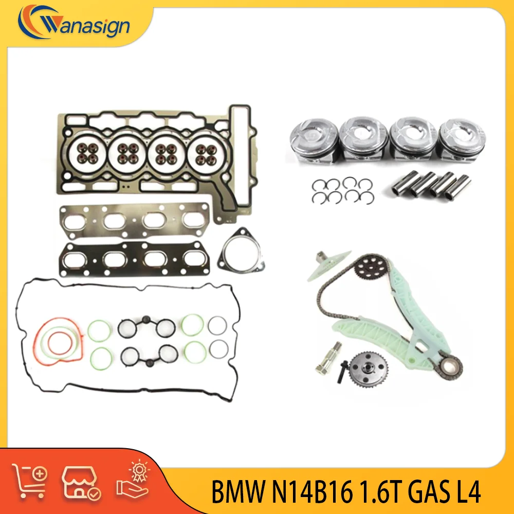 AUTO Overhaul Engine Gasket Kit Pistons Set Timing chain kit For BMW MINI 1.6L 1.6 L T N14B20 N18 R55 R56 2006-2012