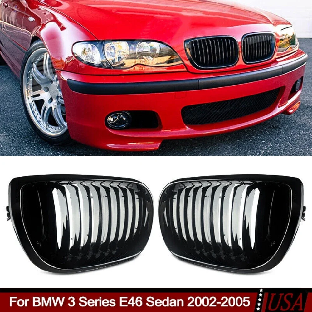 

For Car Front Bumper Racing Grille For BMW 3 Series E46 Sedan 4 Door 320i 350i2002 2003 2004 2005 1Pair Single Slat Kidney Grill