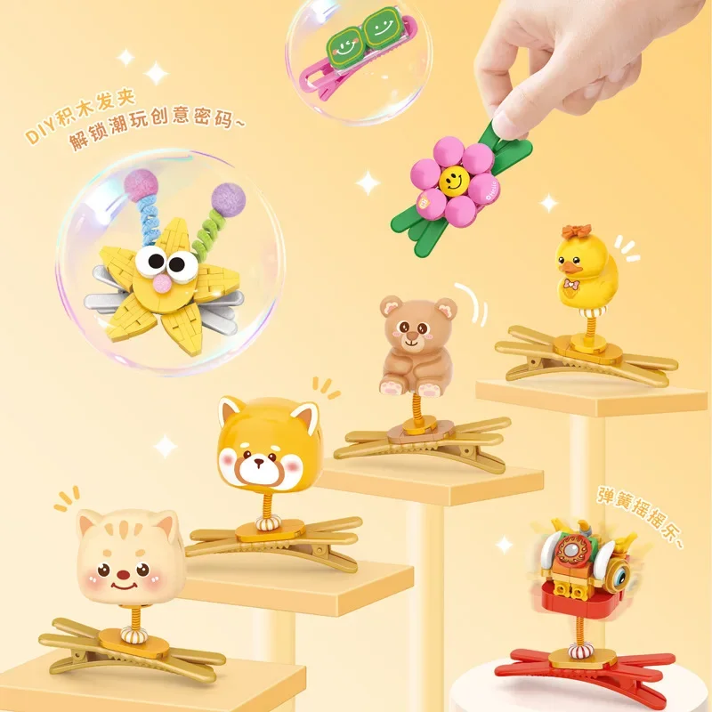 Creative Cute Girl Hairpin Building Blocks Toys Friends Hairstyle Decoration Sets DIY Assembly Bricks Toys For Kids Girls Gifts