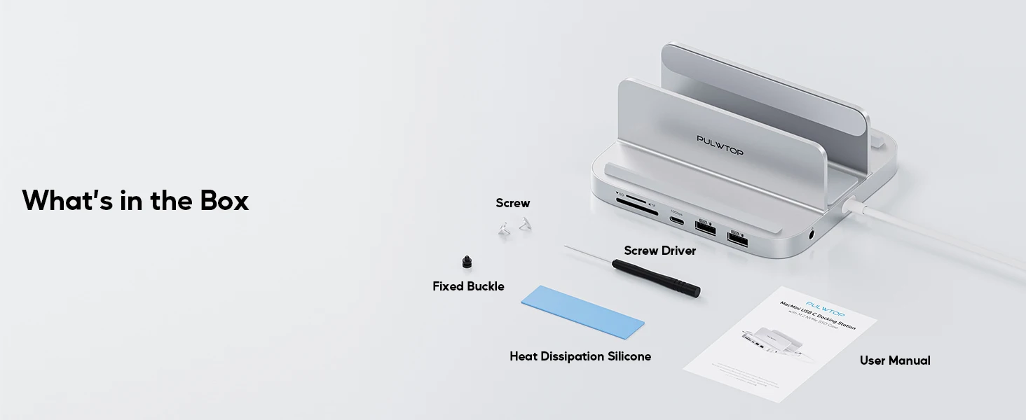 PULWTOP Mac mini Hub M1 M2 mit M.2 SSD-Gehäuse (NICHT für M4 2024), USB-C-Dock mit USB A/C 10 Gbit/s, USB A 2.0, SD/TF, Audio – Detail 6