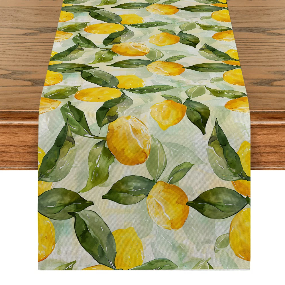 

Lemon Watercolor Plaid Text Table Runner Kitchen Dining Decoration Table Runners Holiday Decorations Room Decor