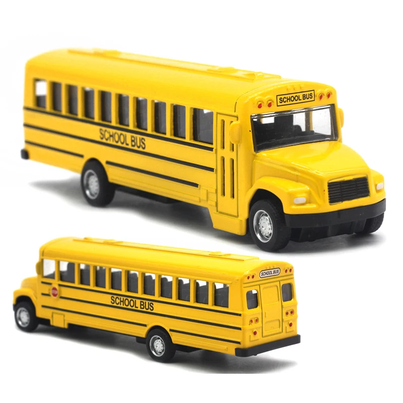 Diecast Alloy School Bus Toy For Kids Inertia Vehicle Model Pulled Car Educational Toys Birthday Gift For Boys 1:64 B049