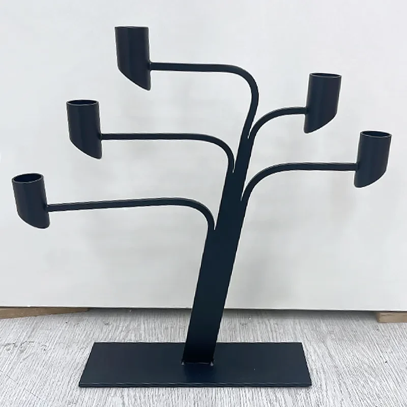 Modern Matte Black 5 Arm Candle Holder Irregular Tilted Design Metal Candelabra for Home Wedding Table Centerpiece Decoration