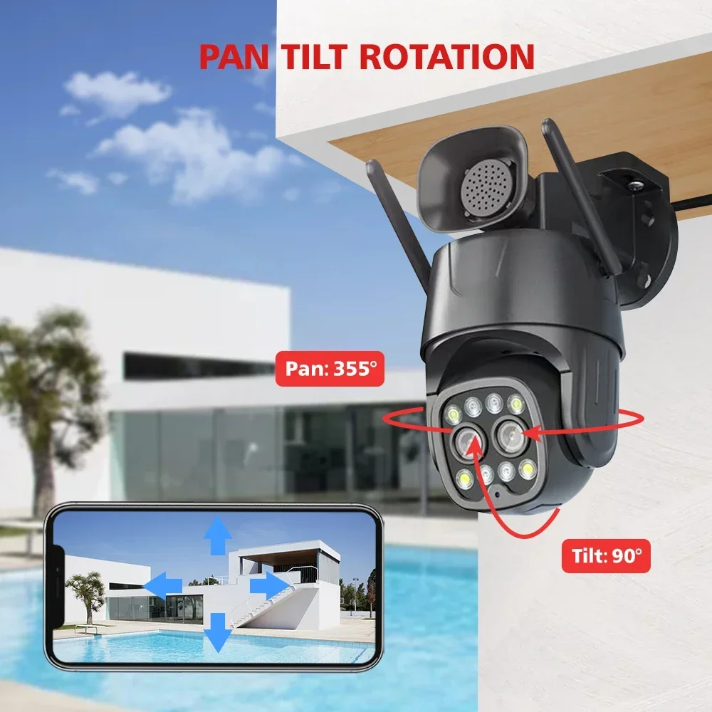 Outdoor AI Human Tracking Color Night Vision Security Camera IP Camera Wifi/4G Sim Card PTZ 4MP Dual Lens 2.8mm-8mm