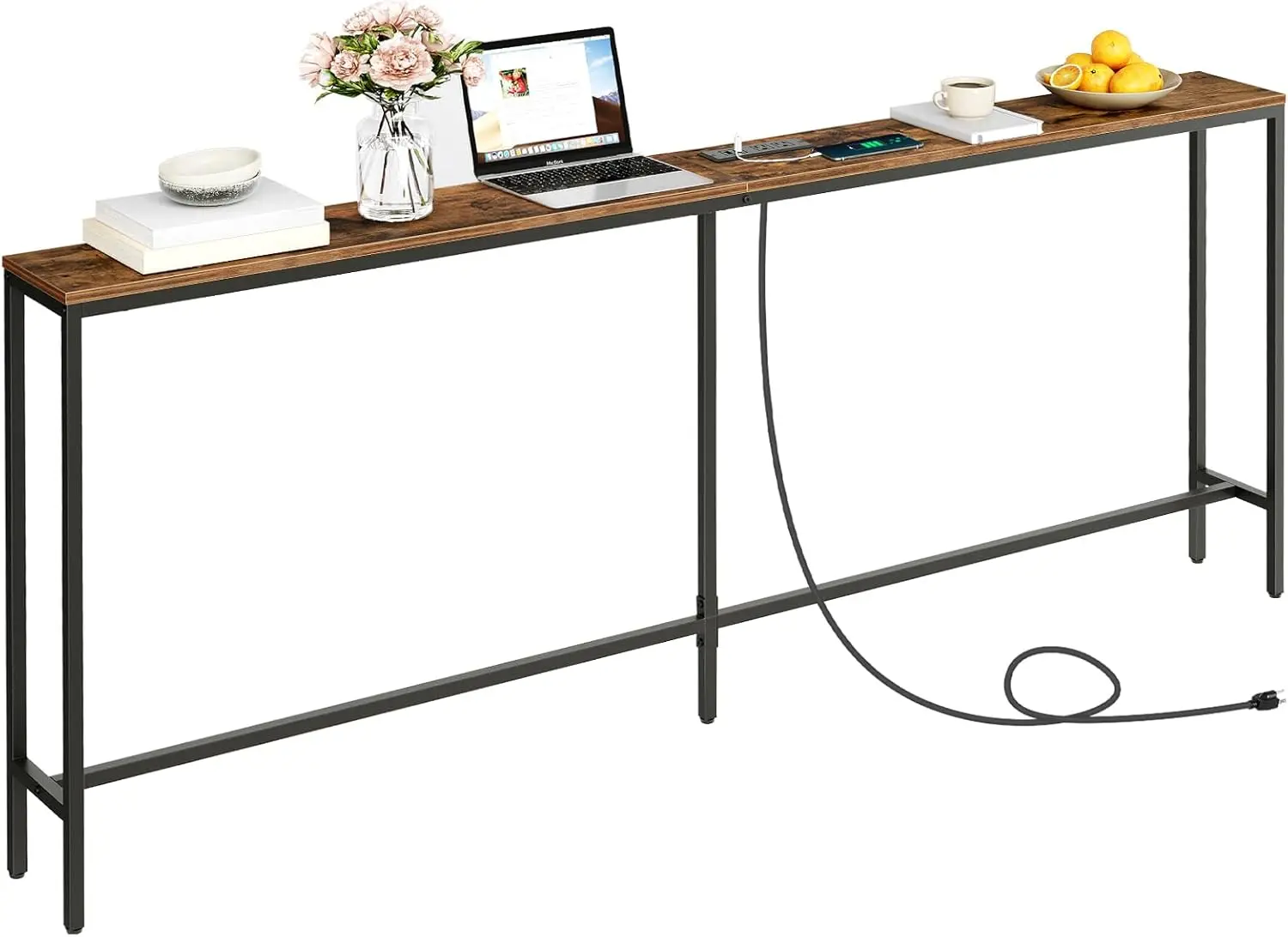 

78.7" Narrow Sofa Table with Power Outlet & USB Ports, Industrial Entryway Table for Living Room