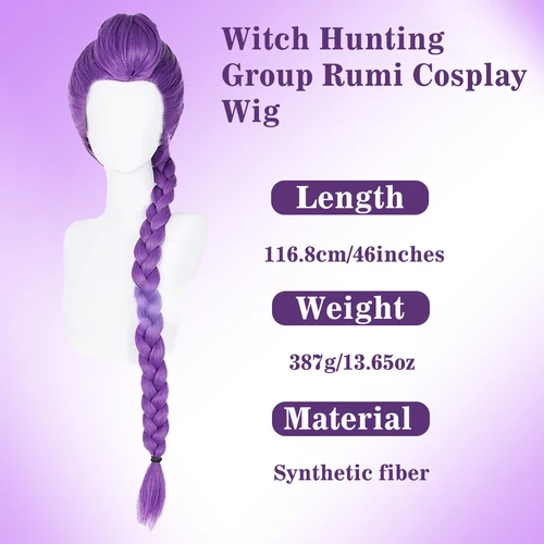 Imagen 2 del producto Nueva peluca sintética para cosplay de Demon Hunter para hombre y mujer, peluca de disfraz de anime Rumi Mira Zoey, trenza púrpura, accesorios para niños, ron