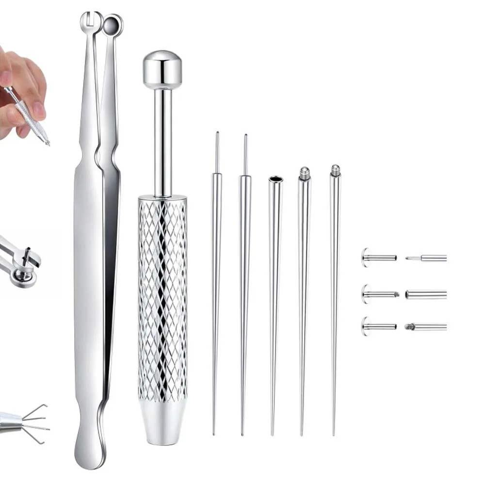 Piercing Taper Ball Grabber Tool for Changing Jewelry - 16G 18G Stainless Steel Flat Back Earrings Applicator Tool for Ear Nose