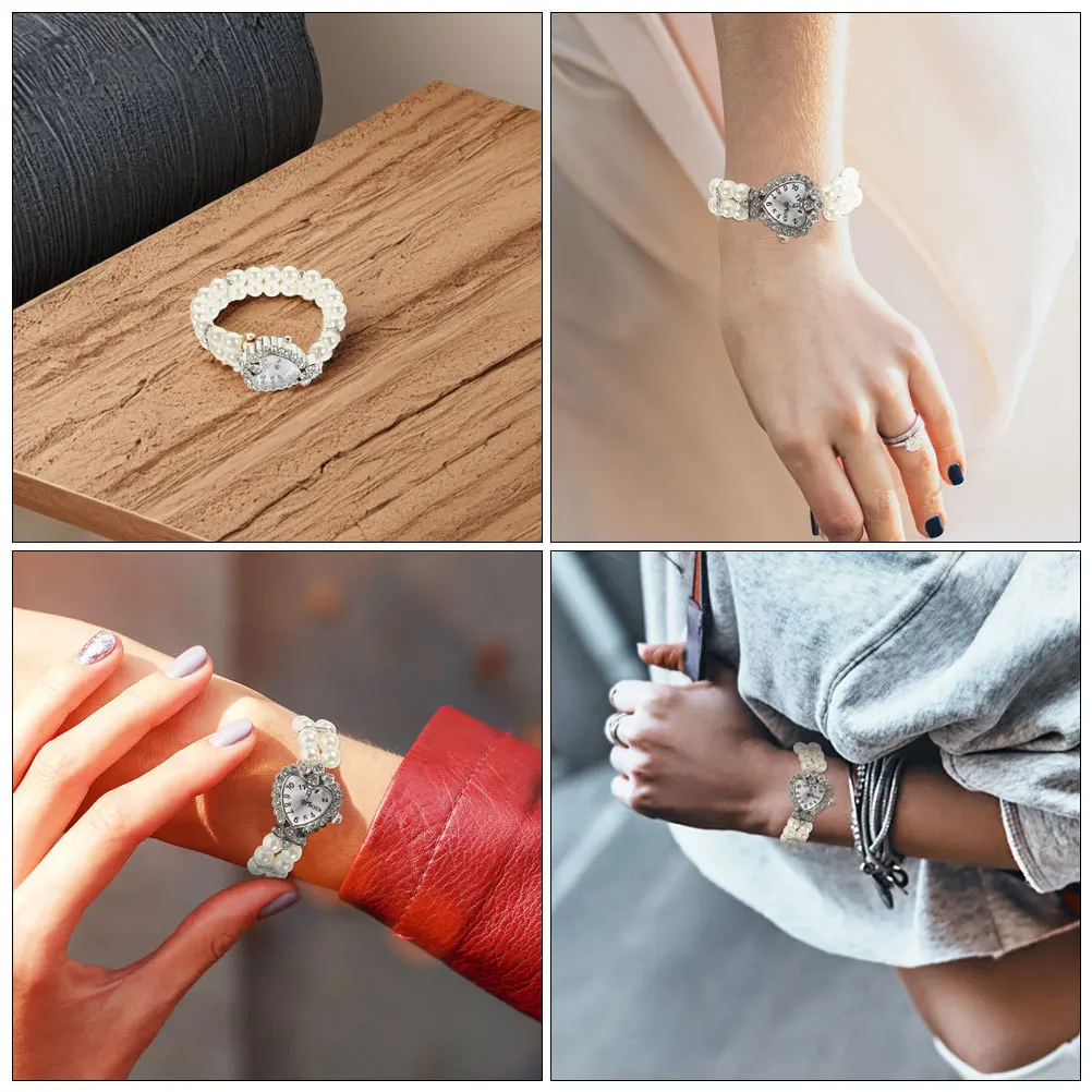 

2 шт., женские жемчужные браслеты в форме сердца, кварцевые наручные часы с кристаллами, элегантные модные часы для вечеринок, выпускных мероприятий