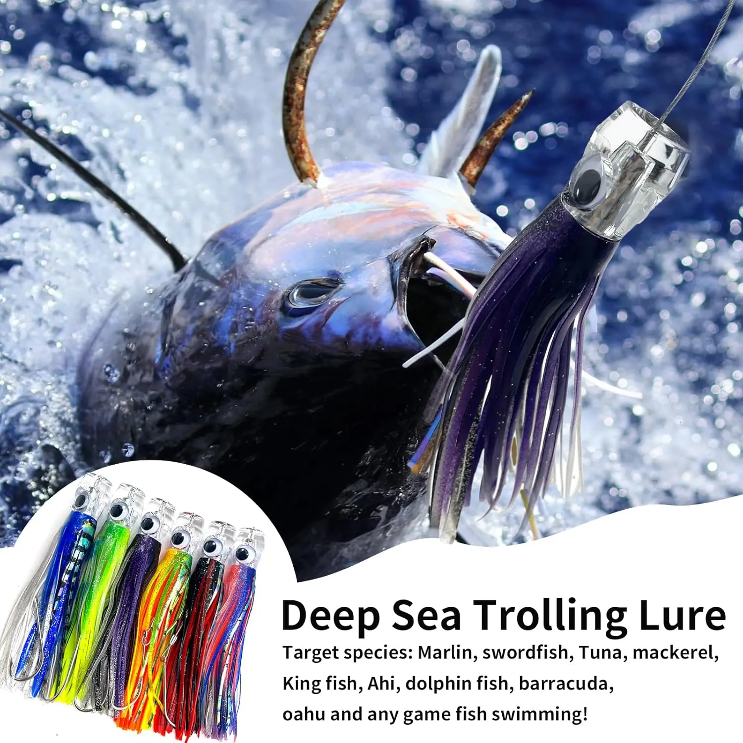 YOTO Trolling Lure, 6,5 inch 6-delig Inktvis Begrenste Diepzeevissen Lokken kit