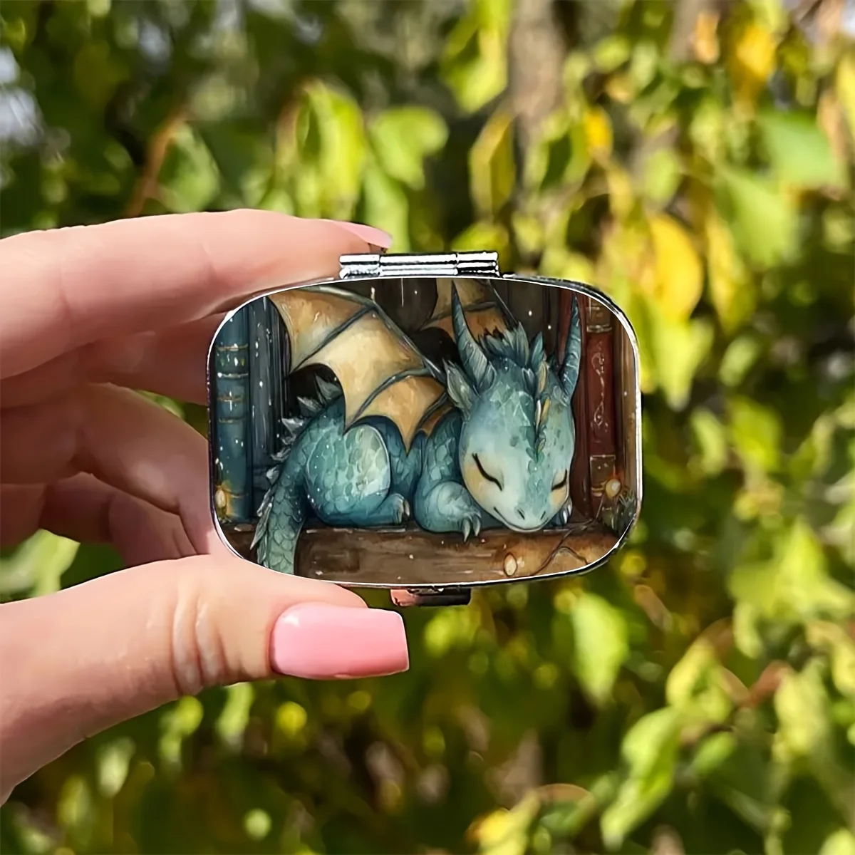 A Charming Pill Box in the Shape of a Sleeping Dragon, with Two Compartments. This Portable Rectangular Box Is Perfect for Carrying in Your Pocket or Purse.