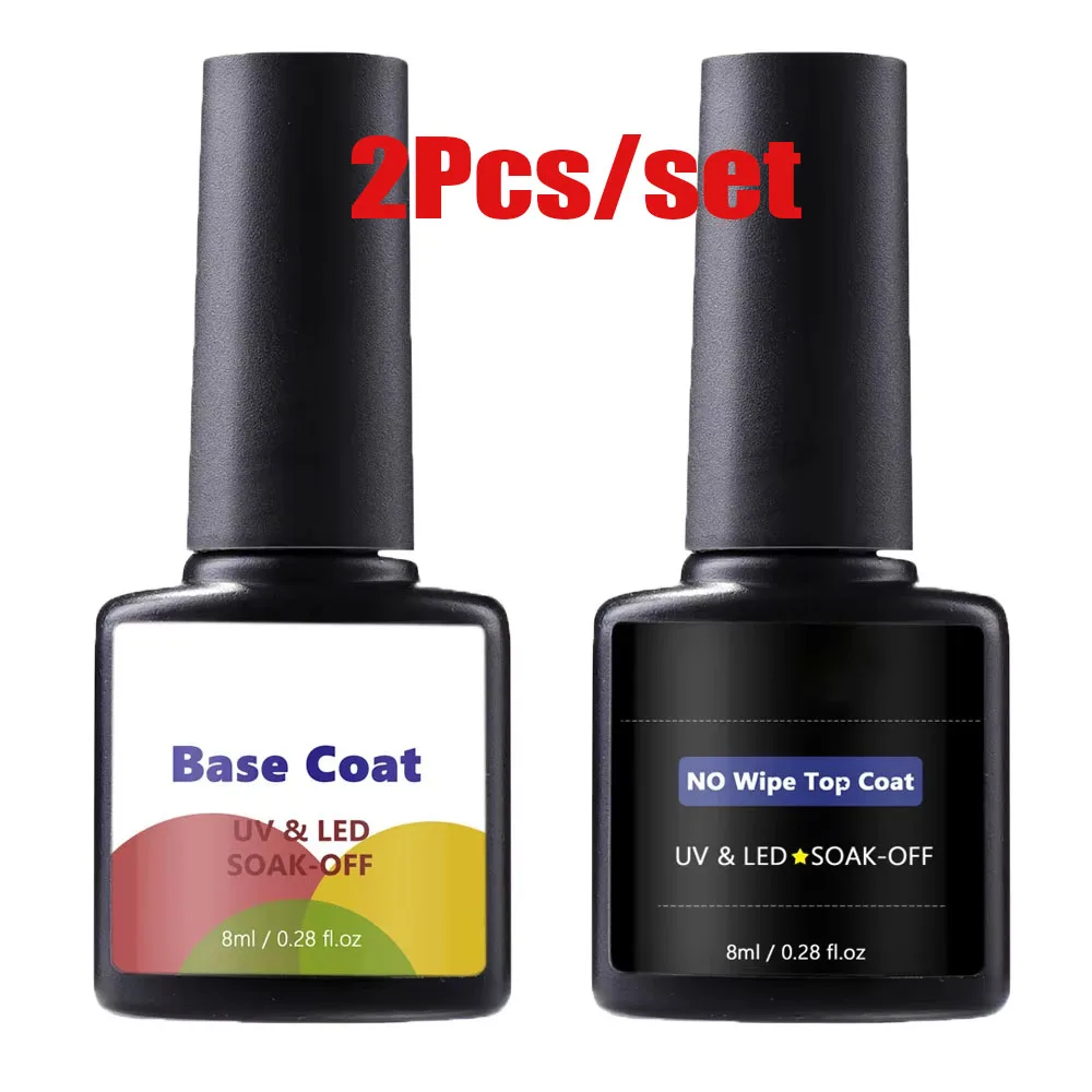 1/2 pçs base & revestimento superior gel unha polonês 0.28fl.oz base & superior embeber fora gel uv sem limpar casaco superior de longa duração gel laca arte do prego 8ml