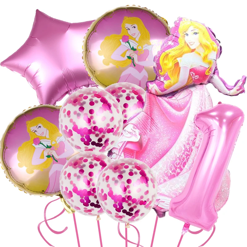 Disney-conjunto de globos de aluminio de la princesa Aurora para niña, decoración de fiesta de cumpleaños, suministros de fiesta