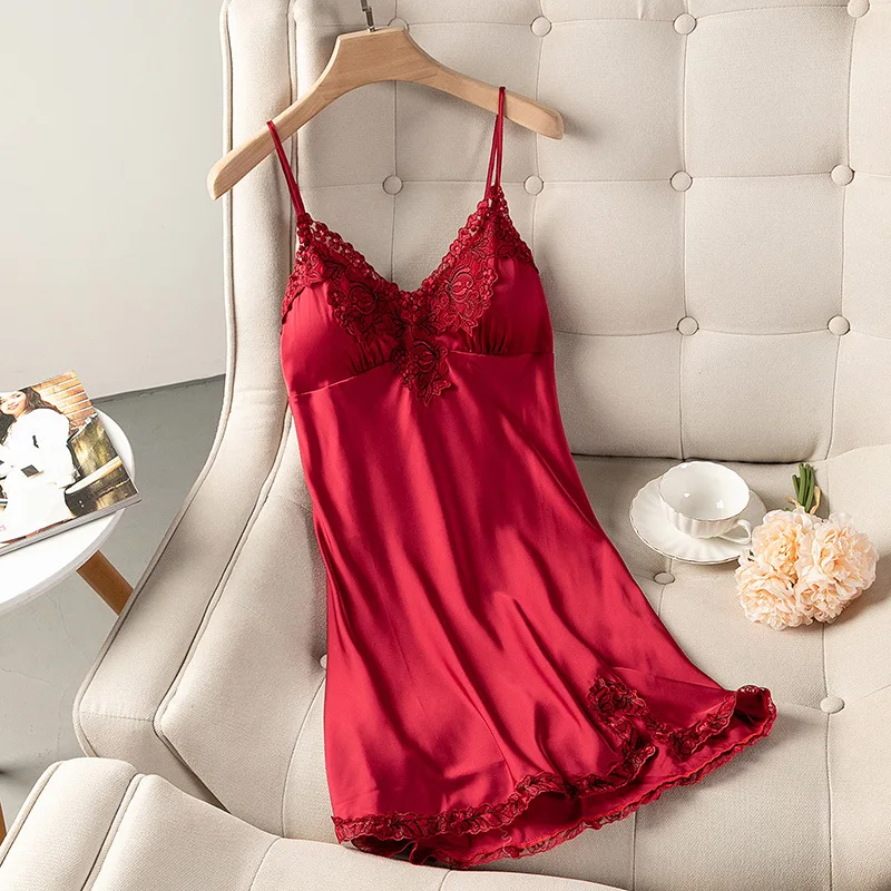 knee length dresses for ladies Red Luxury Extra Premium Quality 2 Pc Sexy Night Dress for Women -LYF0   www.soosi.co.in