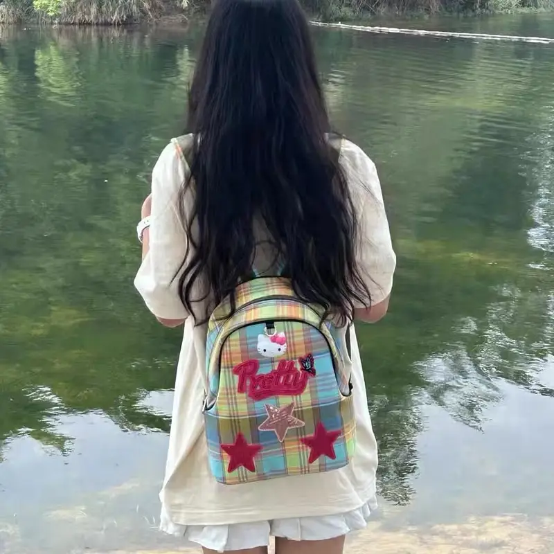 

Sanrioed Hello Kitty аниме CuteBackpack, школьные ранцы, Студенческая мультяшная Детская сумка через плечо, рождественский подарок для друга на день рождения