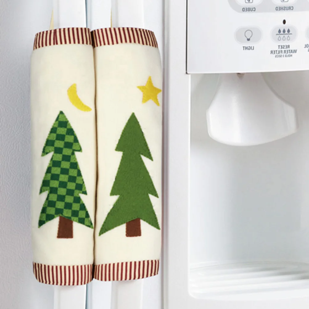 

3Pcs Cartoon Christmas Tree Black Bear Refrigerator Door Handle Covers Protective Kitchen Appliance Cloth Protector for Fridge