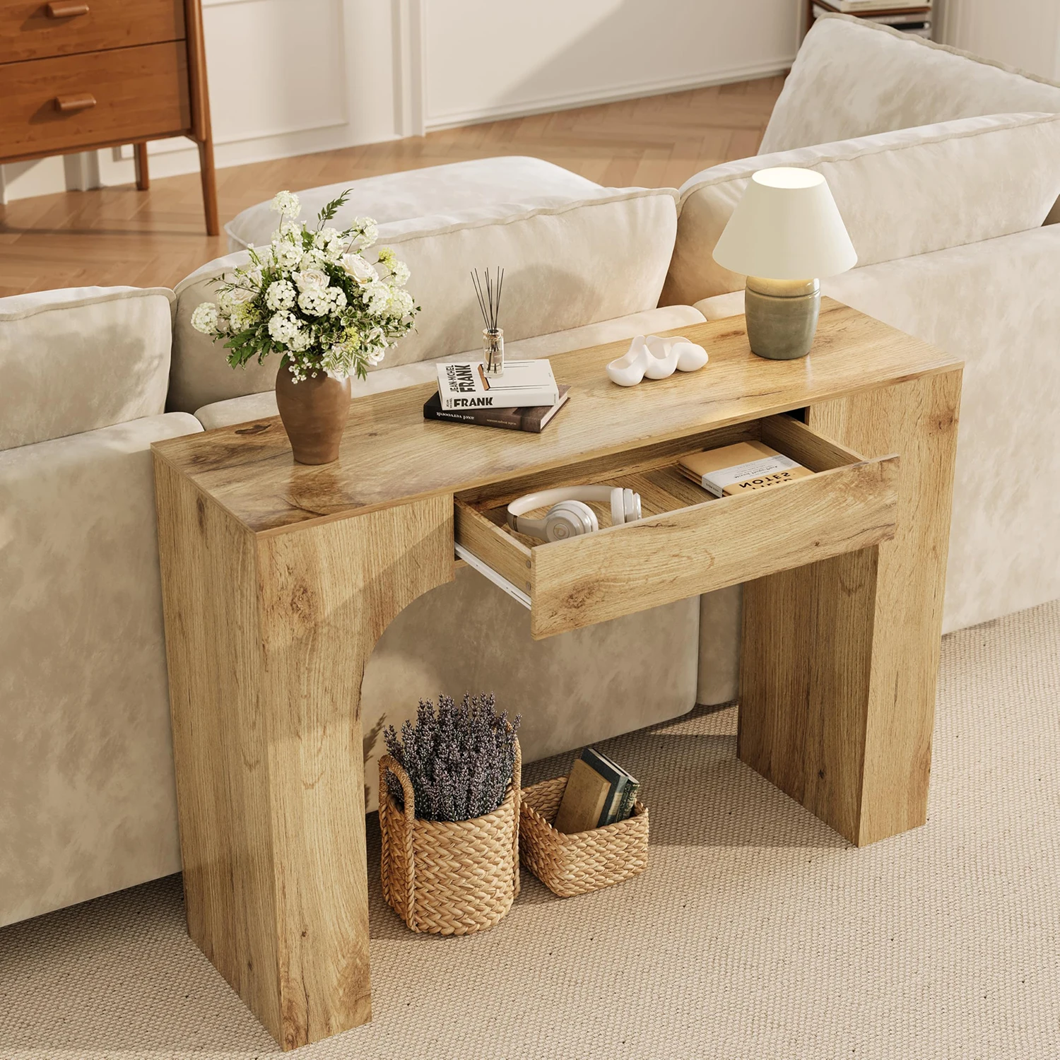 47 Inch Farmhouse Console Table With Drawer, Narrow Entryway Sofa Table For Behind Couch, Hallway Foyer Living Room TV Stand
