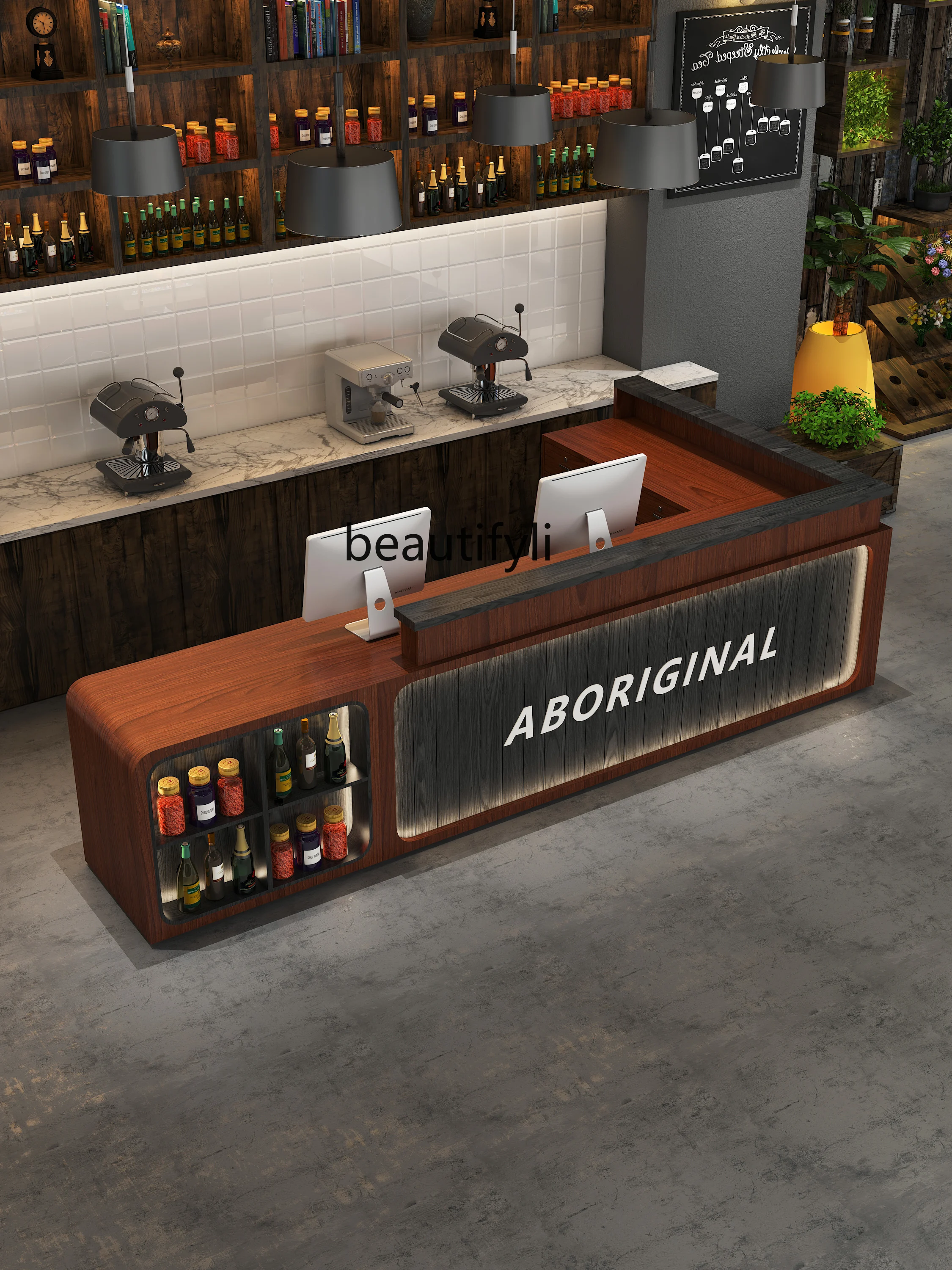 Retro Industrial Style Cashier Desk Milk Tea Shop Bar Restaurant Reception Desk L-Shaped Corner