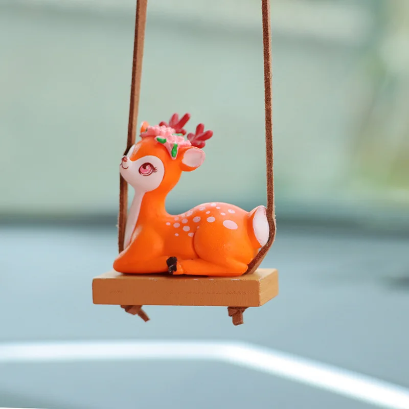 Cartoon Squint Open Eyes Sika Deer Auto Rearview Mirror Car Interior Pendant Cute Creative Miniature Ornament Accessories Toys