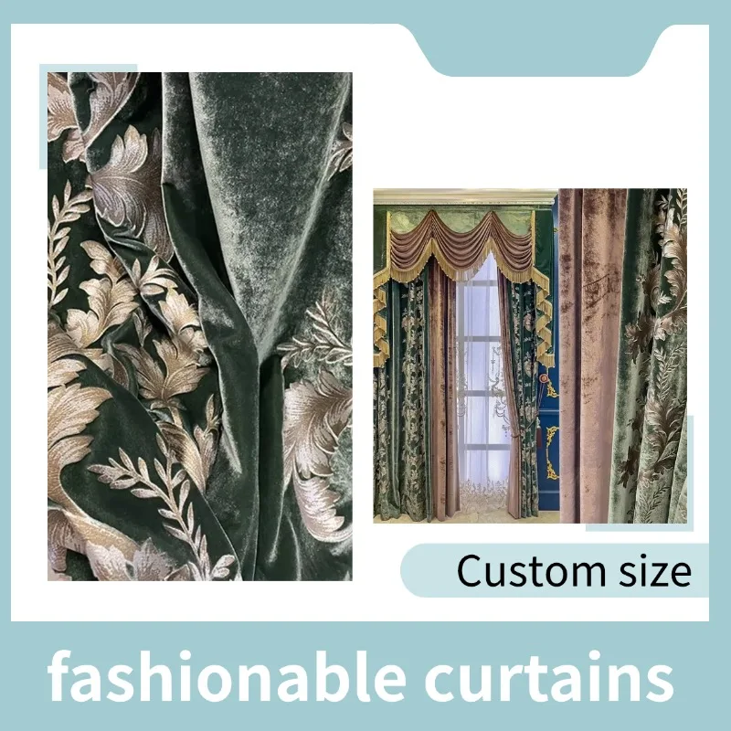 European Embroidered Luxury Velvet Curtains for Living Room Bedroom French Window Villa Customized Room Decoration Blackout