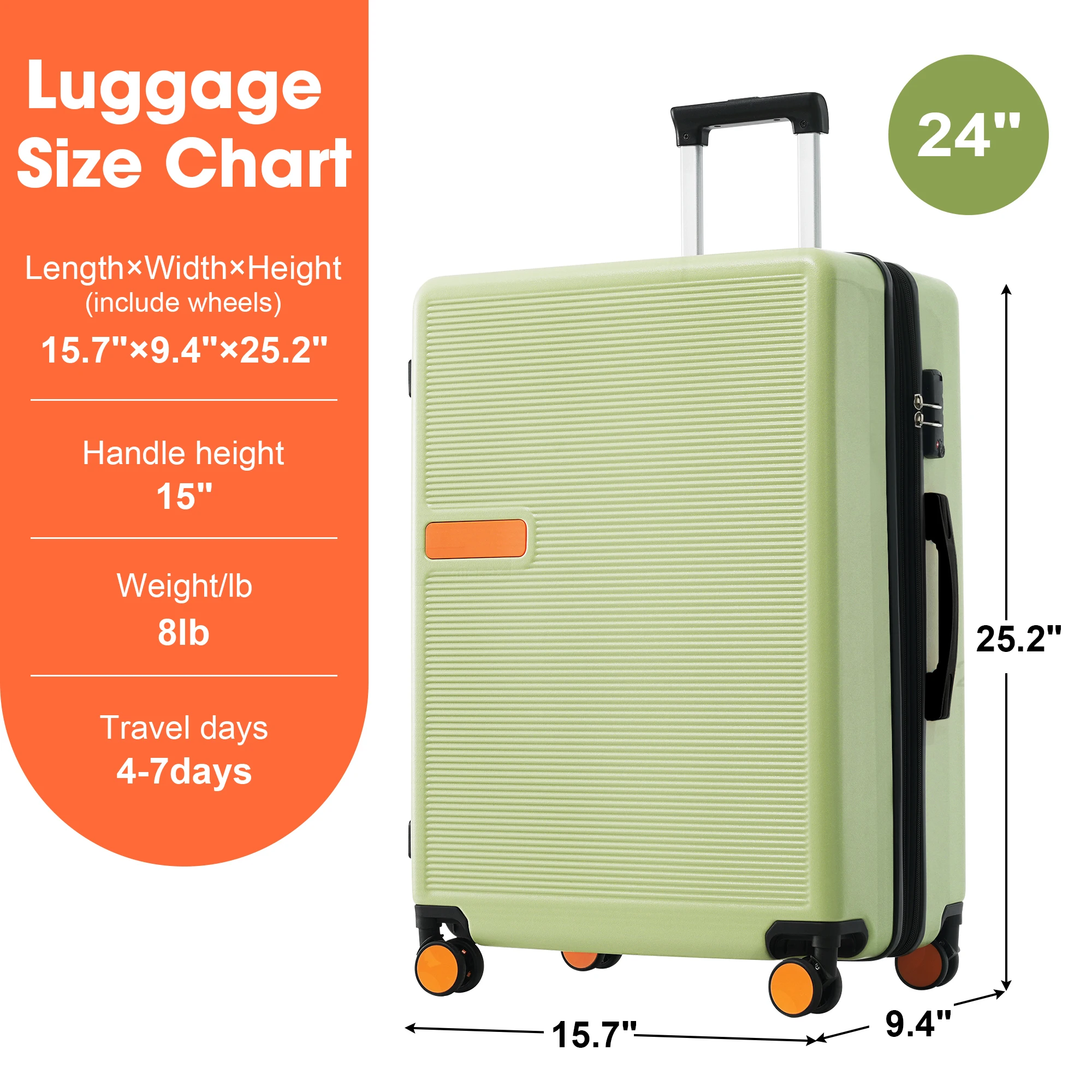 ZHUISHU-Contraste Cor Hardshell Bagagem Case, Expansível Spinner Mala com TSA Bloqueio, Leve Sacos De Bagagem, Sacos De Viagem, 24"