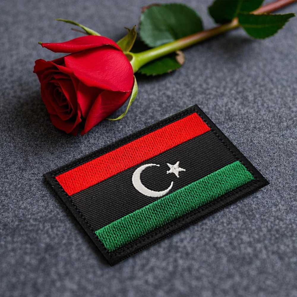 Libya Flag Embroidered Patches Stars and the Moon Tactical Fabric Patches With Hook&Loop Backing For Jacket Shoulder DIY Sew-on