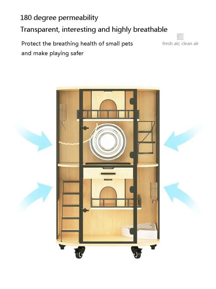 High-end Solid Wood Chinchilla Cabinet & Luxury Villa Double Storey House 180-degree Panoramic Perspective