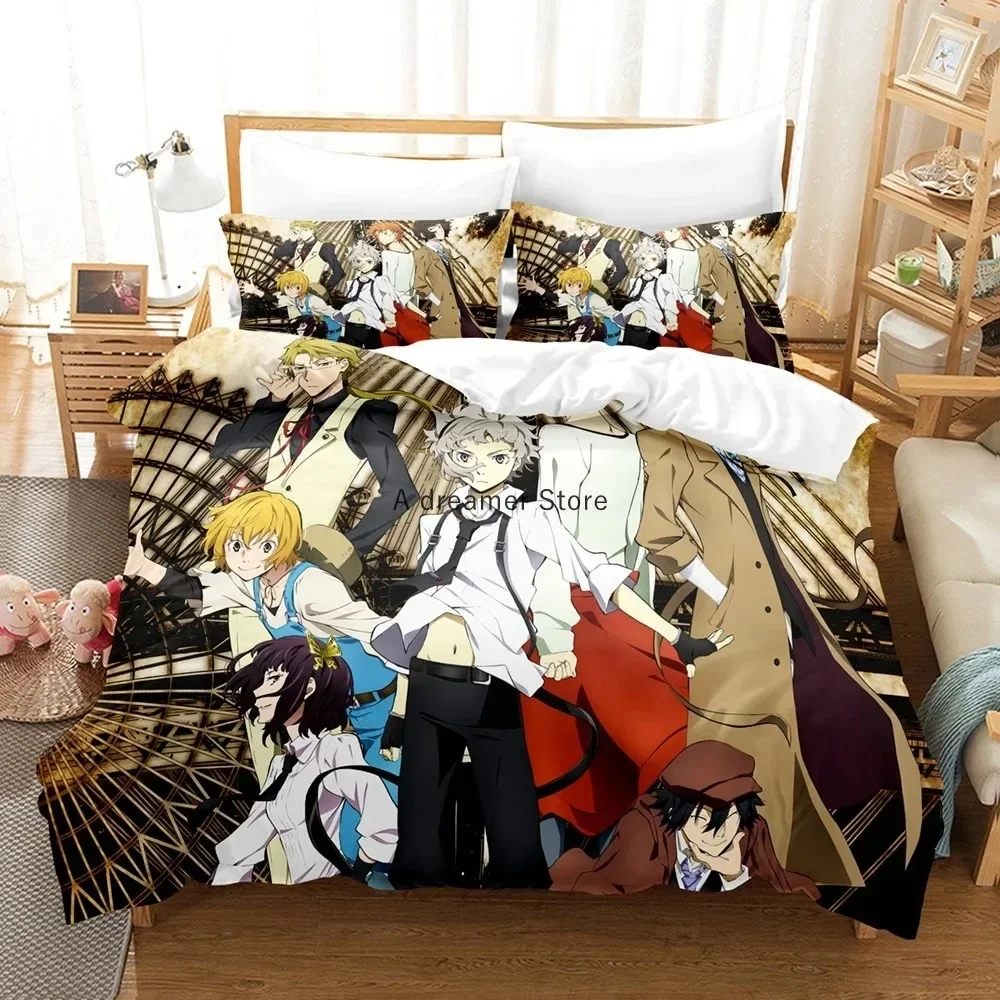 Anime  Bungo Stray Dogs Bedding Set Cartoon Duvet Cover And Pillowcases Queen Full Size Kids Gift Decor Home Bedclothes