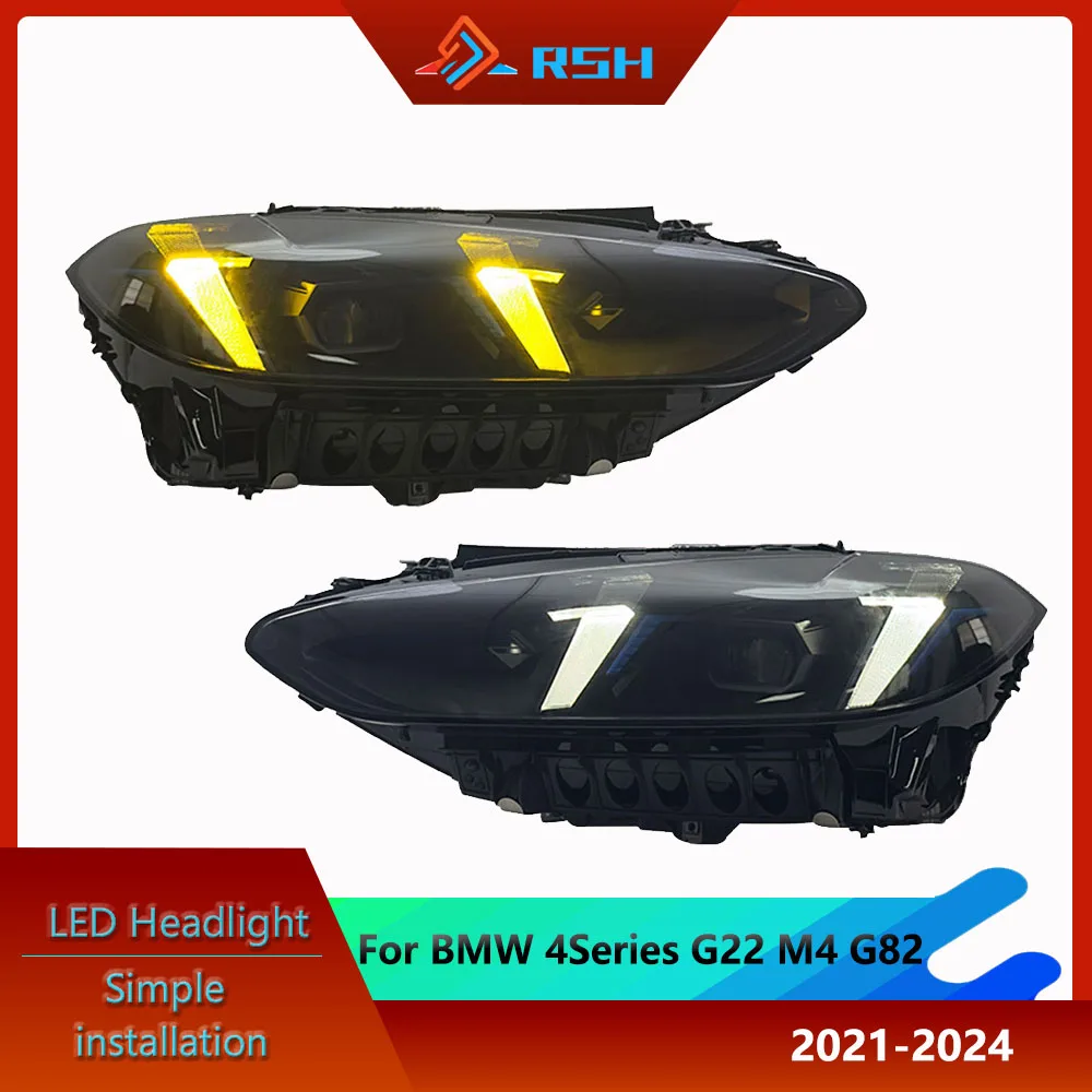 Car Headlight Assembly For BMW 2021-2024 4 Series G22 Modified M4 Fang Headlight LED Two-Color Version Yellow White Front Lamp