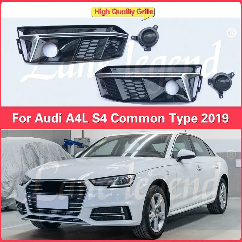 

Glossy Black Car Front Bumper Lower Fog Light Lamp Grill Grille with ACC Cover Fit For Audi A4L A4 2019 S4 Car Accessories
