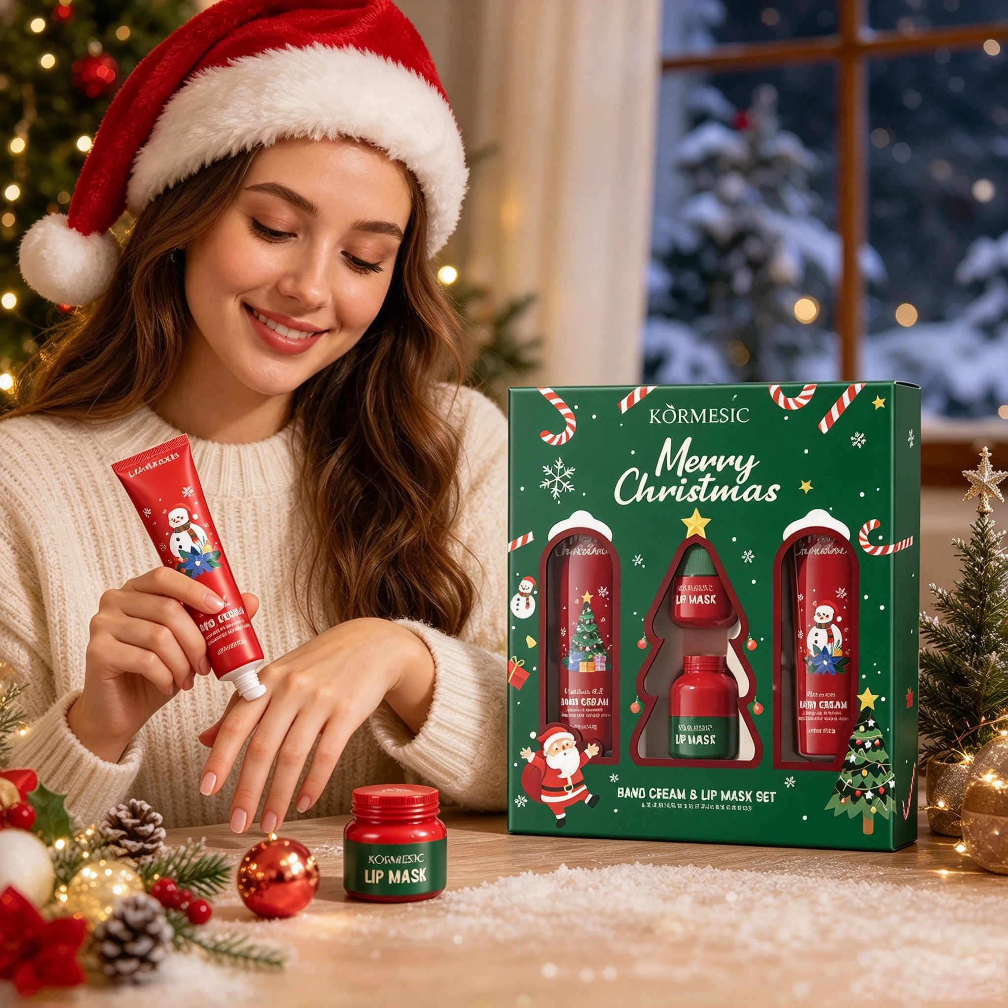 Christmas 4 Pcs Hand Cream and Lip Balm Gift Set Fruit Scented Moisturizing Nourishing Skincare for Women Travel Size 8 Pieces