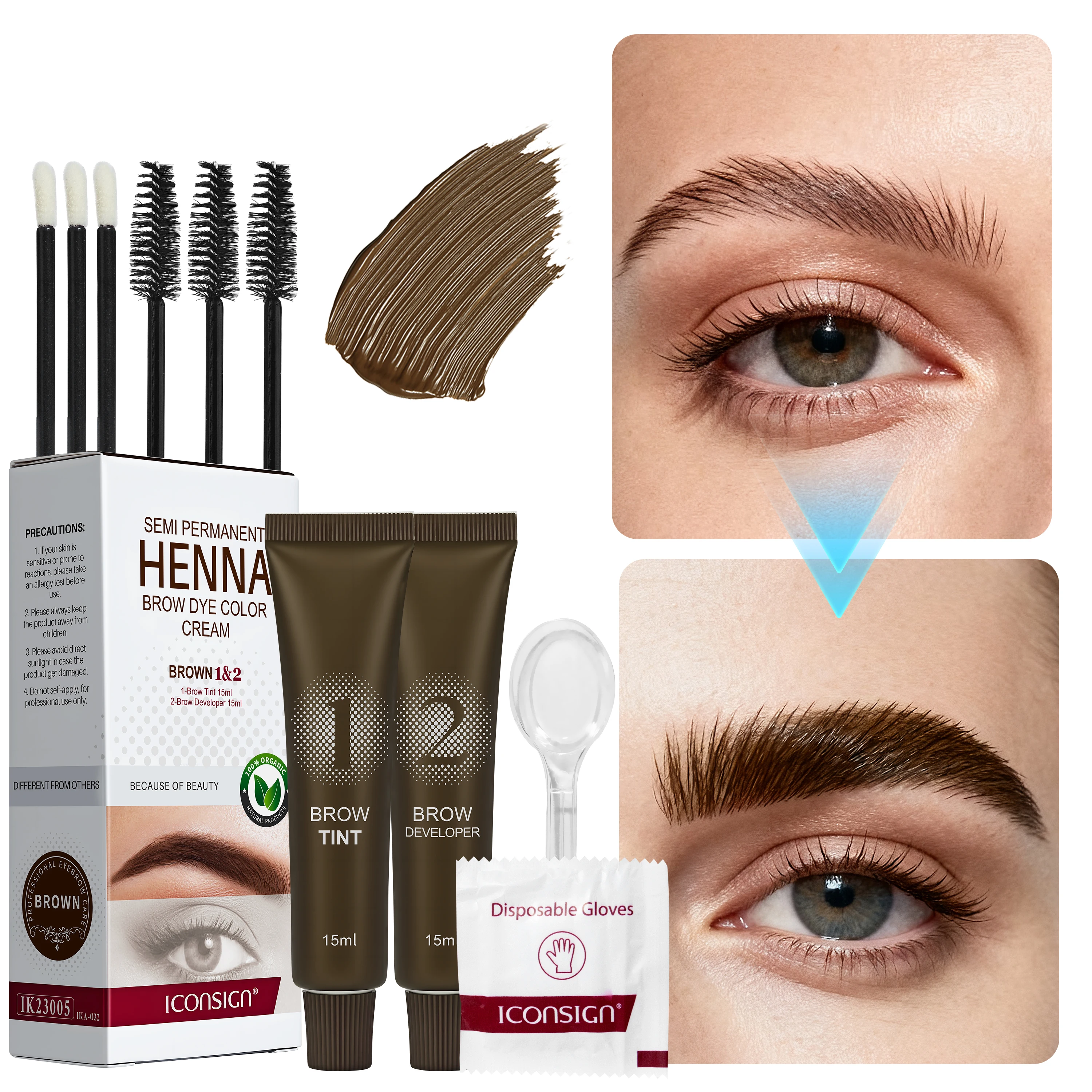 ICONSIGN Augenbrauen-Tönung, professionelles Henna-Wimpern-Augenbrauen-Färbtönung, semi-permanentes Wimpern-Brauen-Tönungsset, braunes Augenbrauen-Färben-Make-up