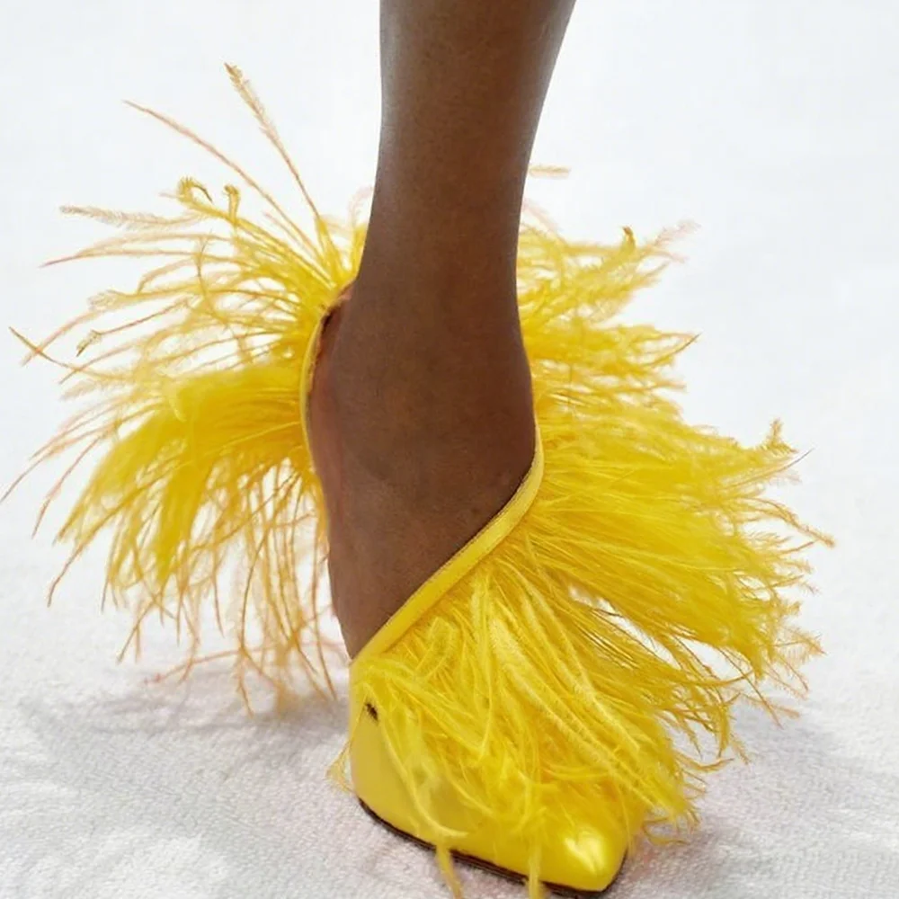 

Атласные туфли-лодочки на высоком каблуке с мехом, пикантные туфли на тонком каблуке с острым носком, новые поступления, модная женская подиумная обувь по индивидуальному заказу