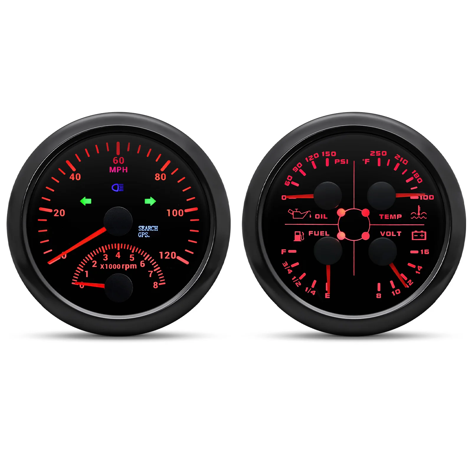 2 Gauge Set 85 MM Boot GPS Snelheidsmeter 120MPH & Brandstofniveau Volt Olie Druk Water Temp 120KMH 200KMH Snelheidsmeter 12 V/24 V