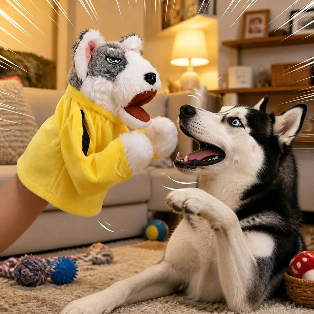 Creative with Sound Boxing Dog Doll Battle Plush Husky Vocal Hand Puppet Kids Gifts Interactive Toy