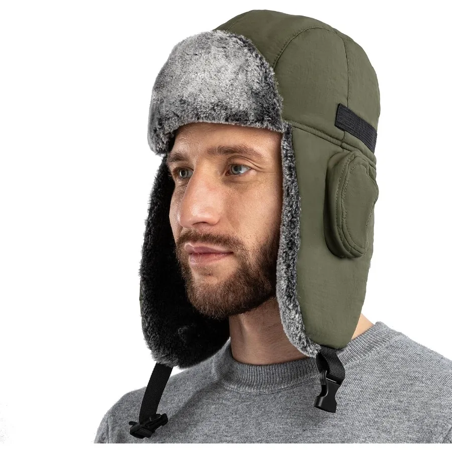 ZffXH Men's Trapper Hat Winter Faux Fur Bomber Ushanka Aviator Hunter Hat with Ear Flaps Elmer Fudd Hunting Trooper Hat
