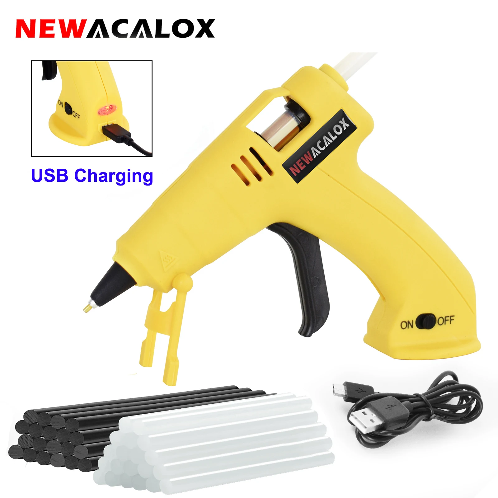 NEWACALOX USB Rechargeable Cordless Hot Melt Glue Gun with 100Pcs 7mm Glue Sticks Mini Glue Gun for Crafting Home DIY Tool