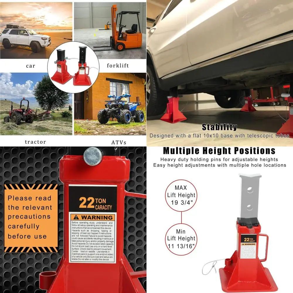 

Adjustable 22 Ton Pin Jack Stands, 44,000 lbs Capacity, Supports Trucks, Trailers, Equipment, Max Height 19.75
