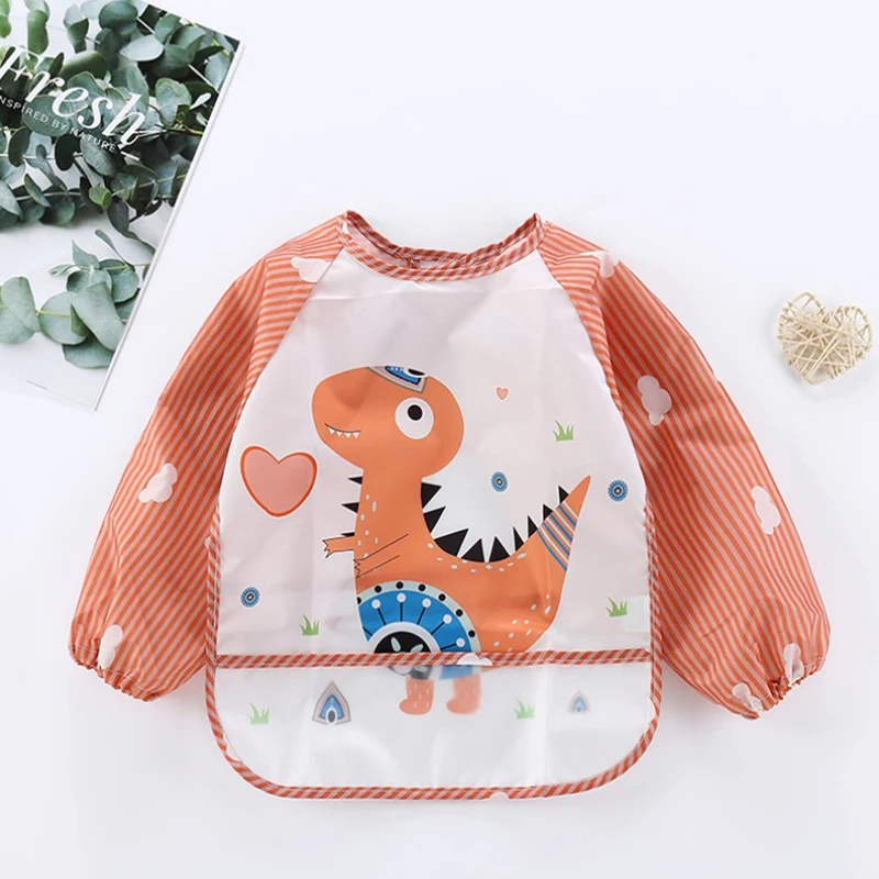 New Baby Kids Toddler Long Sleeve Waterproof Art Smock Feeding Bib Apron Pocket