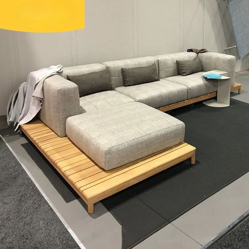 Outdoor teak sofa courtyard terrace waterproof and sunscreen furniture outdoor homestay hotel living room solid wood sofa combin