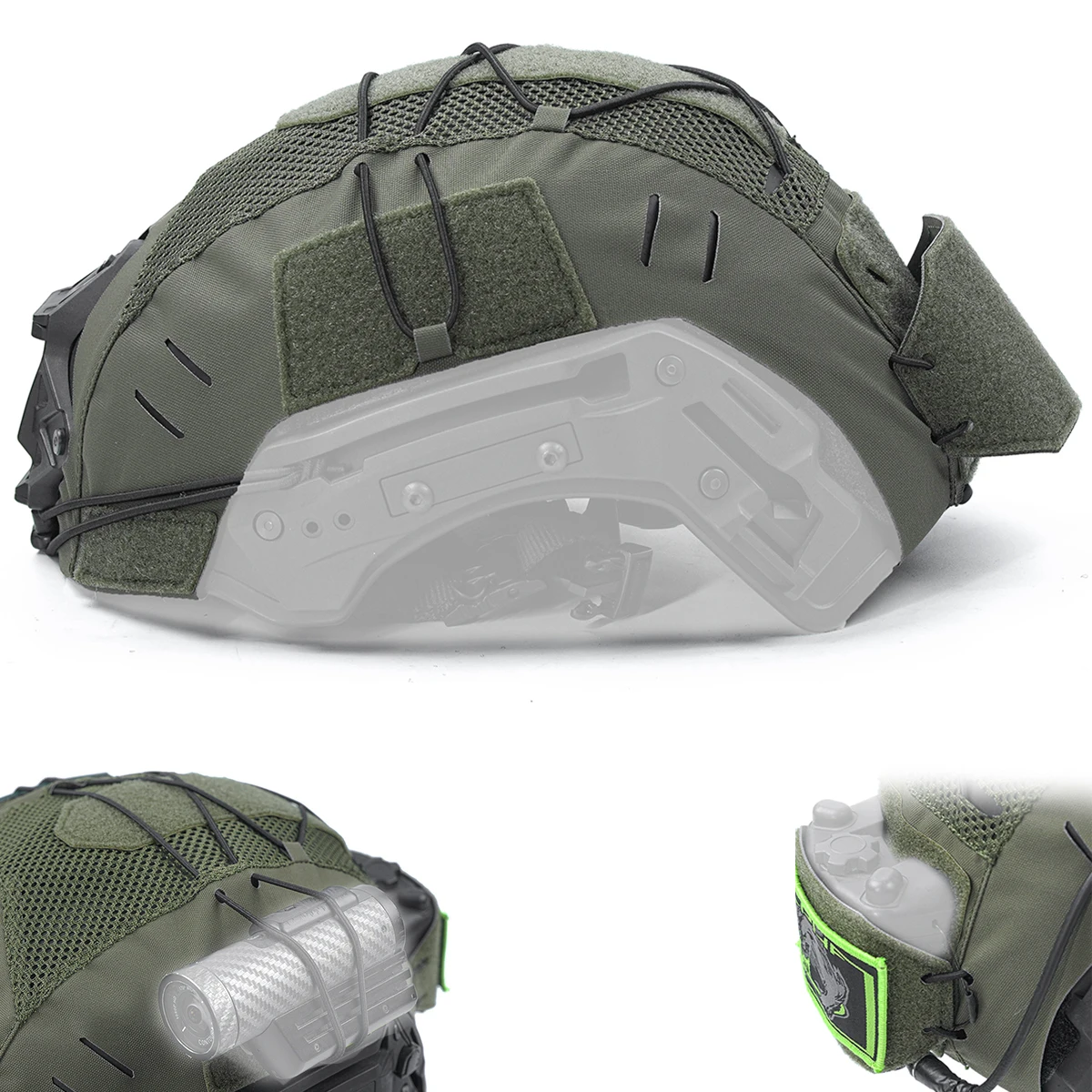 Capa de pano para capacete tático, para capacete wendy com bolso traseiro de bateria 500d cordura nylon militar, pano para capacete com