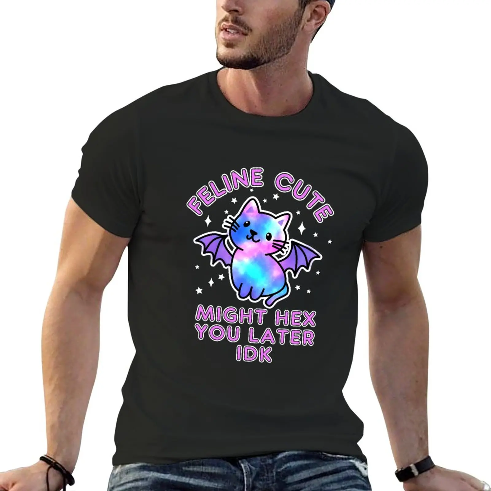 Pastel Goth Kawaii Cat Bat Meme Feline Cute Might Hex You Later IDK T-Shirt hippie clothes funnys t shirts for men