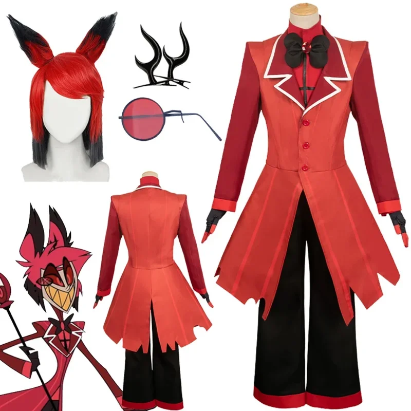 EE01 Alastor تأثيري الخيال شعر مستعار العين نظارات أنيمي الكرتون فندق تمويه زي قفازات الكبار الرجال هالوين لعب الأدوار FantasIo0!