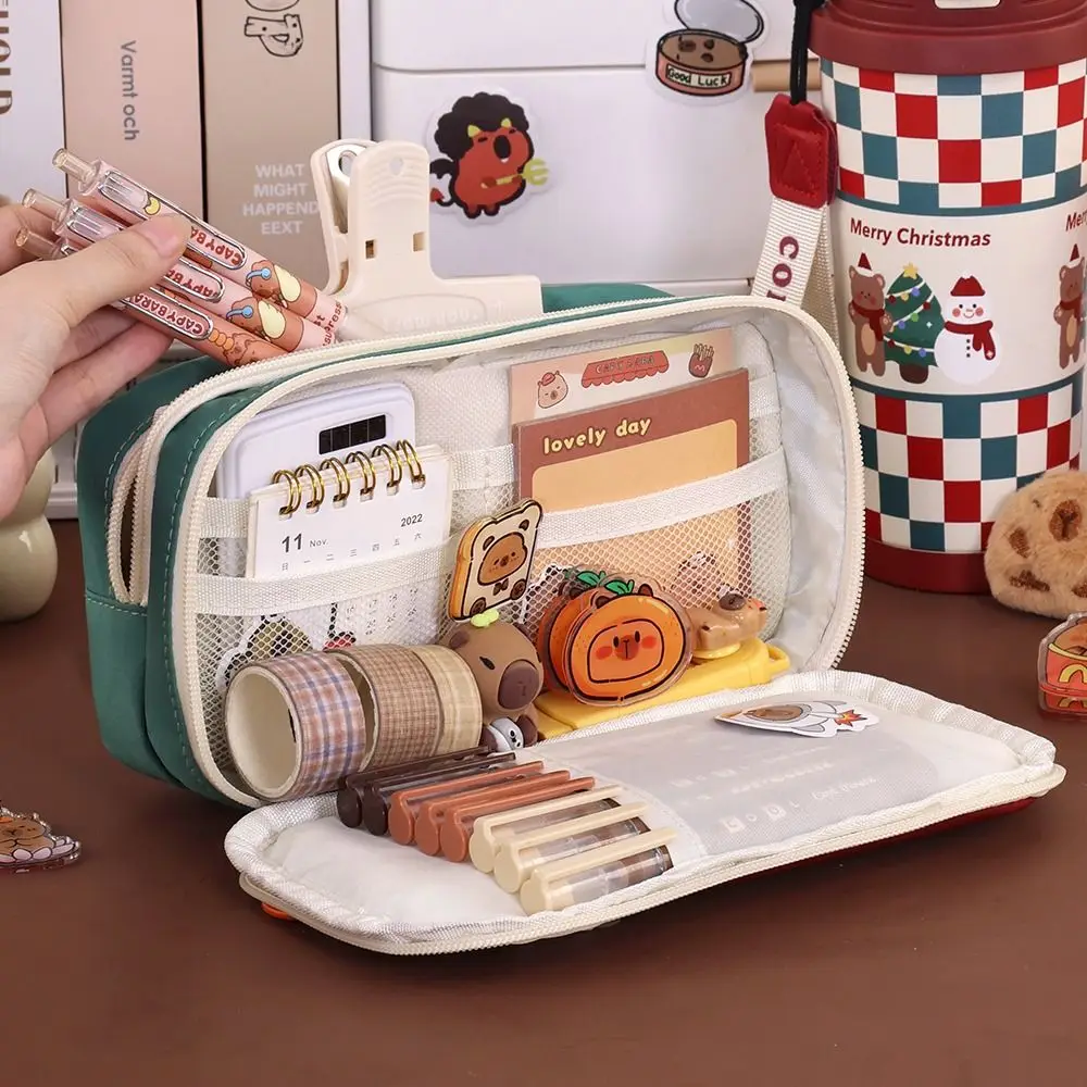 New Black Cat Pen Bag Multilayer Portable Stationery Bag Large Capacity Pen Box Back To School