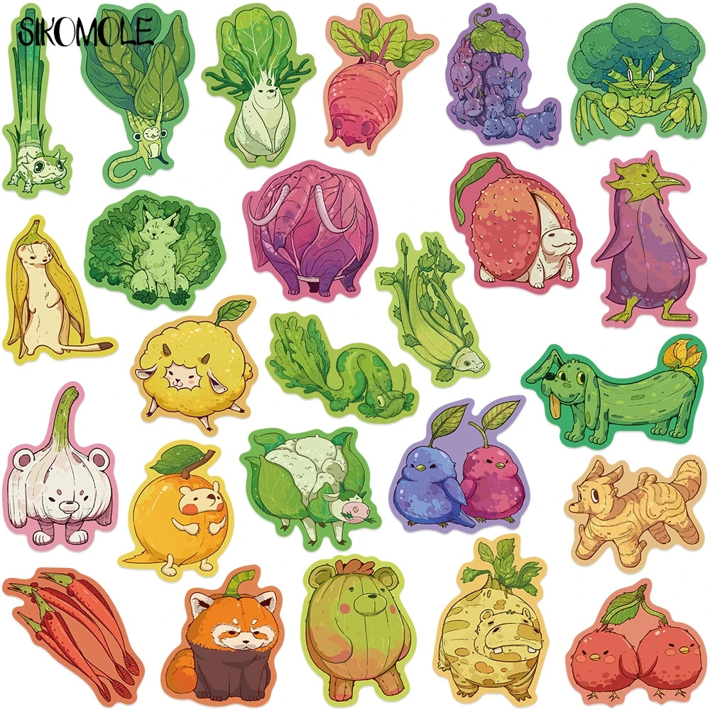10/30/50PCS Original Cartoon Fruit Vegetable Animals PVC Stickers Aesthetic Art DIY Toy Kid Travel Luggage Graffiti Sticker Pack