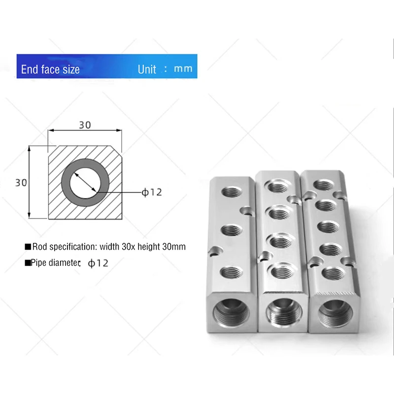30x30mm Air Manifold Distributor PT1/2 to PT1/4 Drain Diverter Oil Exhaust Distributor Air Source Distribution Row 2-10 Way