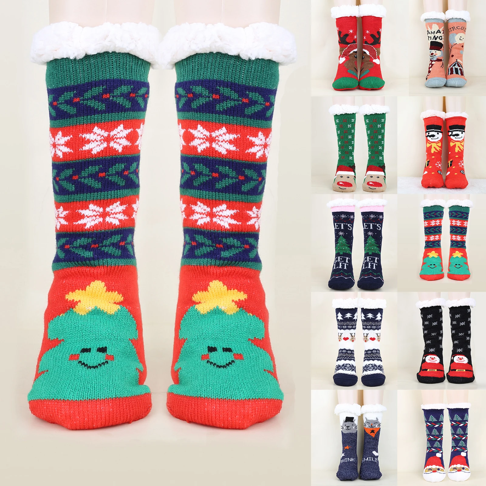 

Женские рождественские носки, напольные носки, зимние сапоги, утепленные флисовые домашние носки для сна, коверные чехлы для носков, Calcetines Mujer