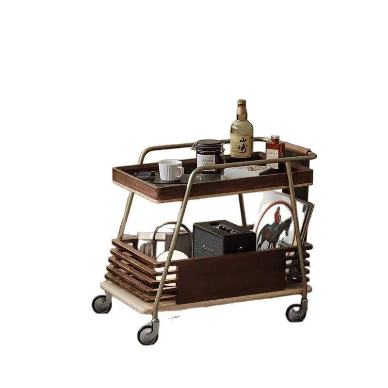 

Nordic ash wood storage trolley Internet celebrity apartment solid wood movable living room simple sofa