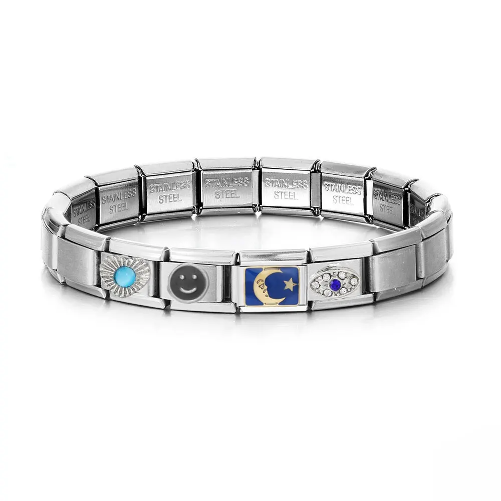 Semkeiyee Occhi diabolici Demone Luna Stella Cuore Bracciale a maglie con ciondoli italiani Misura bracciale italiano da 9 mm che realizza gioielli