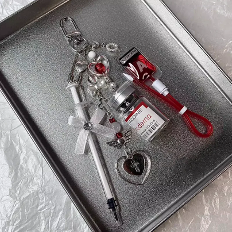 New Arrival Blood Bag Syringe Medicine Bottle Keychain Necklace Pendant For Man Women Gift